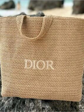 Dior Natural Beige Crochet Tote with Embroidered Logo